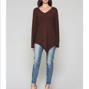 Joh apparel Kelly v-neck top chocolate brown